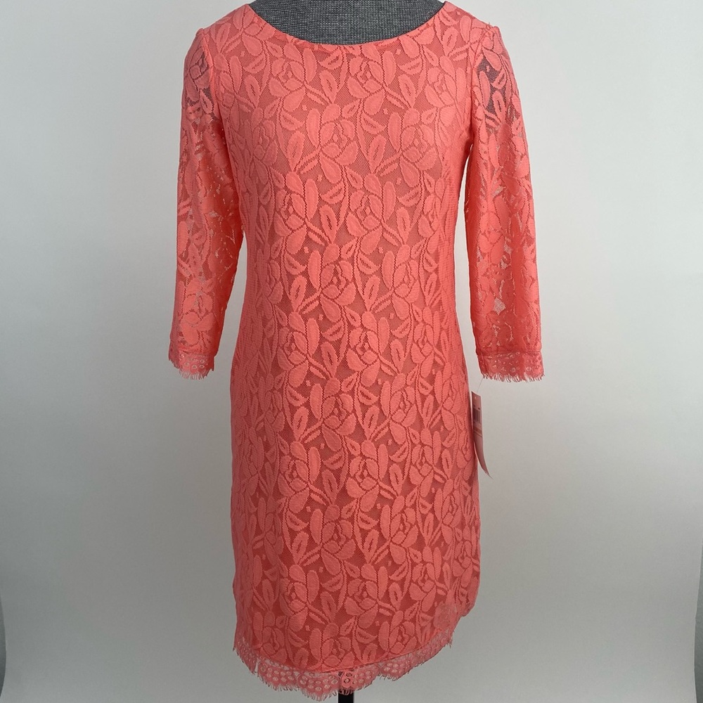 London Times Coral Floral Lace Dress